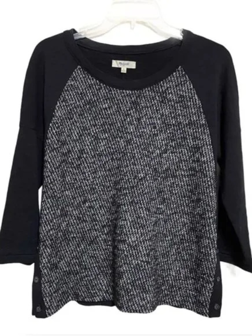 Madewell Black & Gray Textured Sweater Wool Front 3/4 Sleeve Size S
